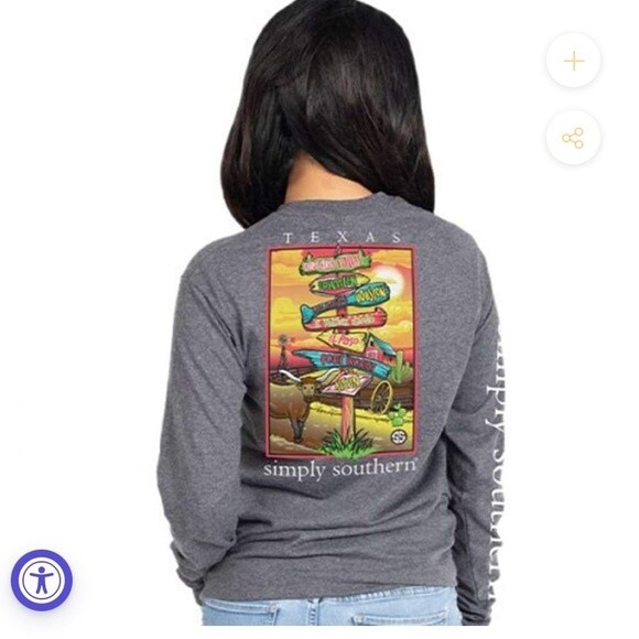 Simply Southern Texas State Long Sleeve Charcoal T-Shirt in Size Small - Picture 1 of 8